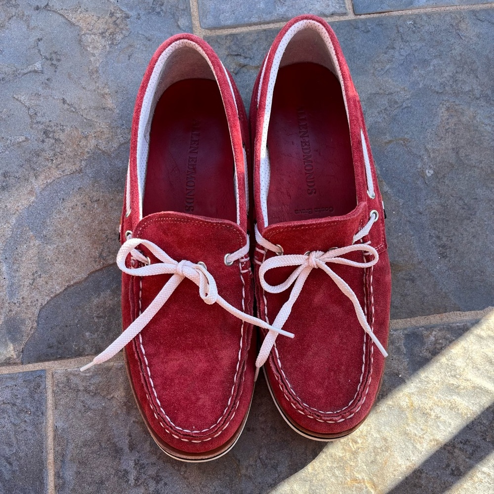 Allen Edmonds Mens Red Boat Shoes, Moccasins, Topsider,  loafer Slip on Size 13
